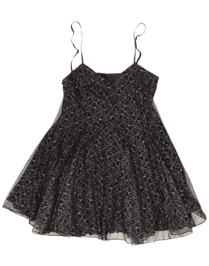 Vintage Damen Tutu Kleid UK 8 Small Schwarz Floral Polyester