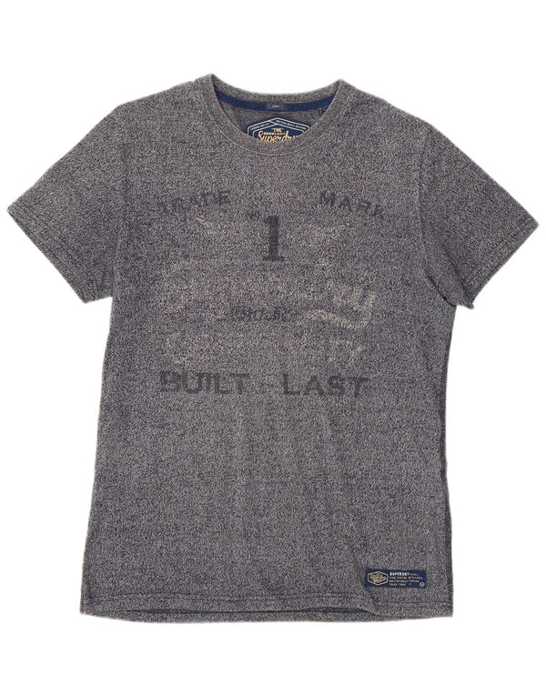 SUPERDRY Mens Graphic T-Shirt Top Large Navy Blue Flecked Cotton
