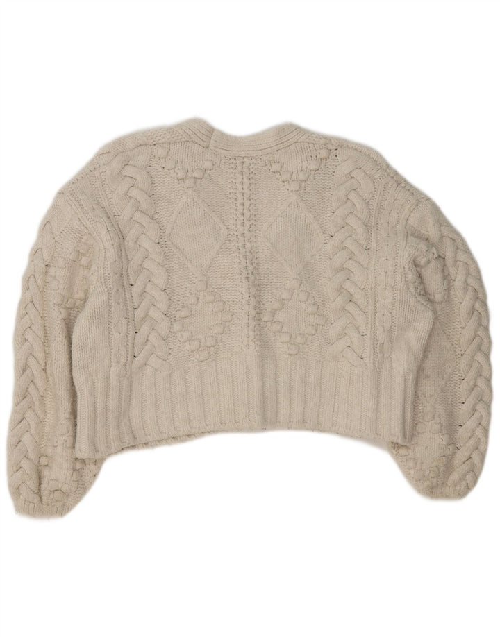 Zara Damen Crop Oversized Cardigan Pullover UK 14 Mittelweißes Acryl