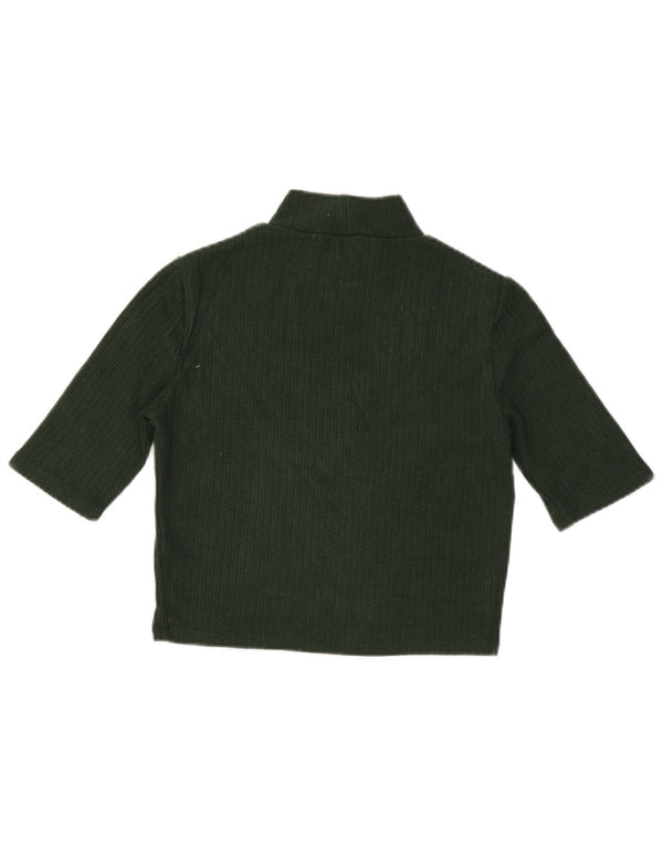 Zara Damen Crop Top 3/4 Ärmel UK 14 Large Grüne Viskose