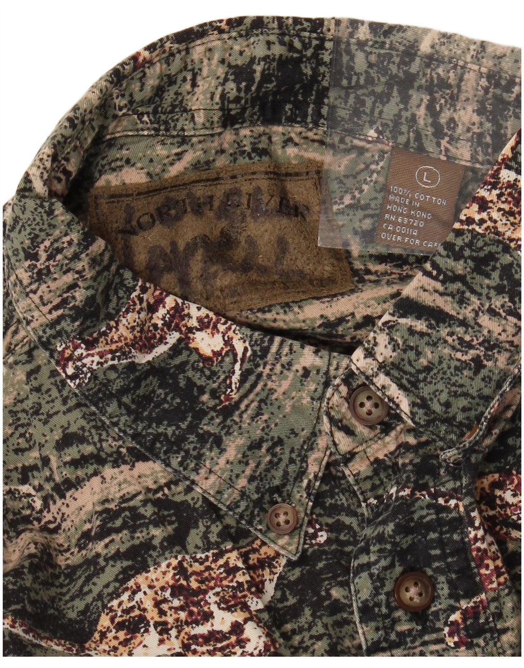 VINTAGE Herren-Flanellhemd, großes grünes Tiermuster aus Baumwolle