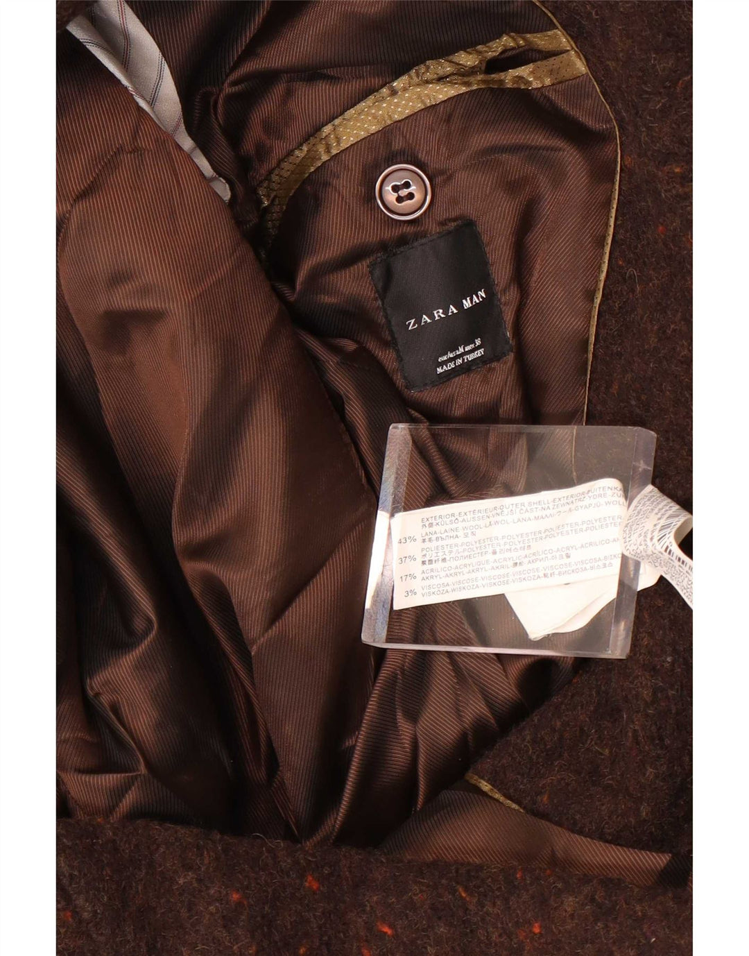 Zara Herren-Blazer mit 2 Knöpfen, UK 38, mittelbraun gefleckte Wolle