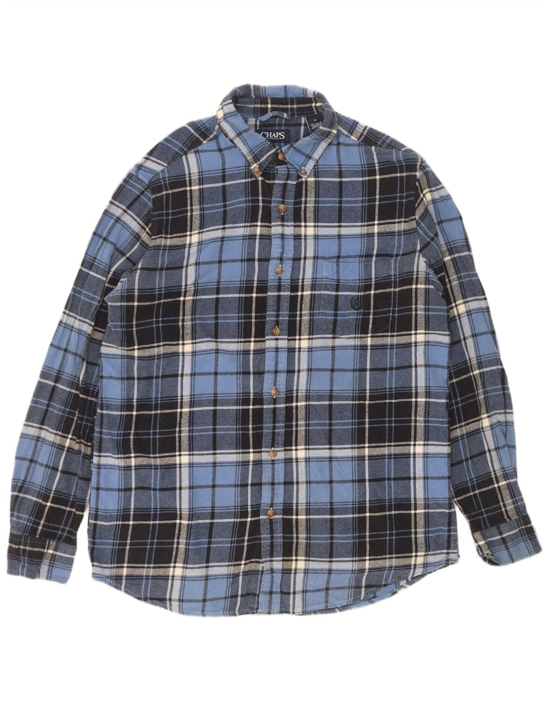 Chaps Herren-Flanellhemd aus mittelblau karierter Baumwolle