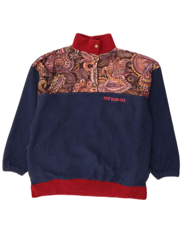 Vintage Damen Fleece-Pullover mit Knopfkragen, UK 20 2XL, Marineblau, Paisley-Retro