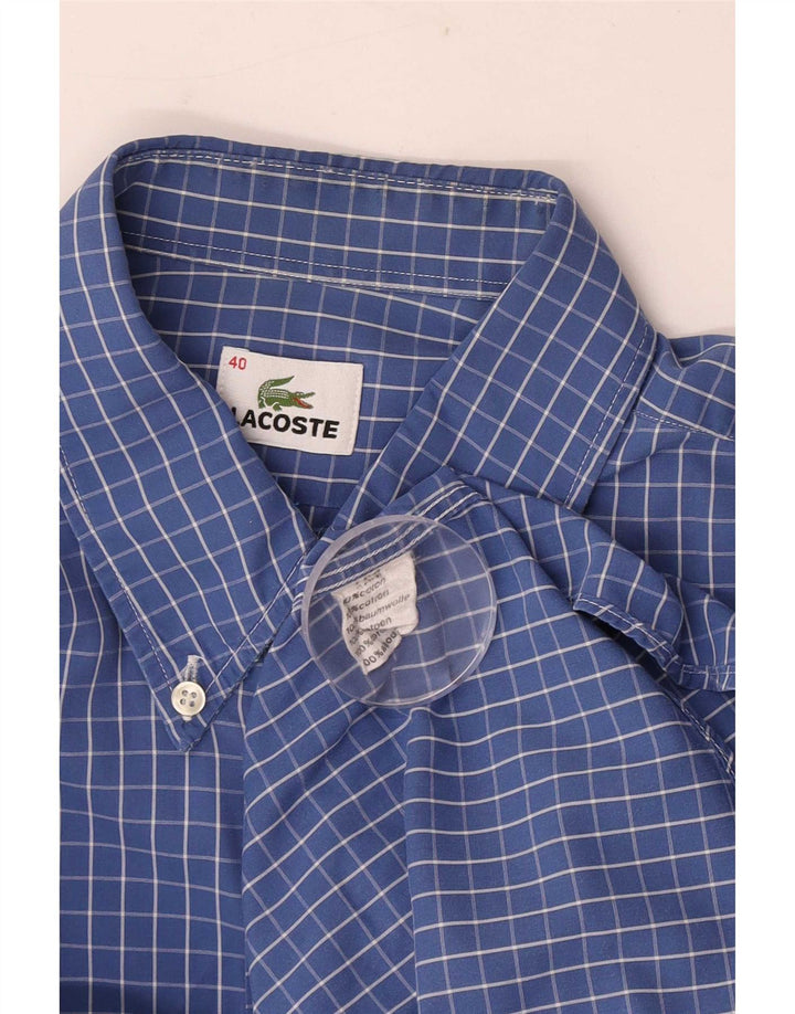 Lacoste Herrenhemd Größe 40 mittelblau karierte Baumwolle
