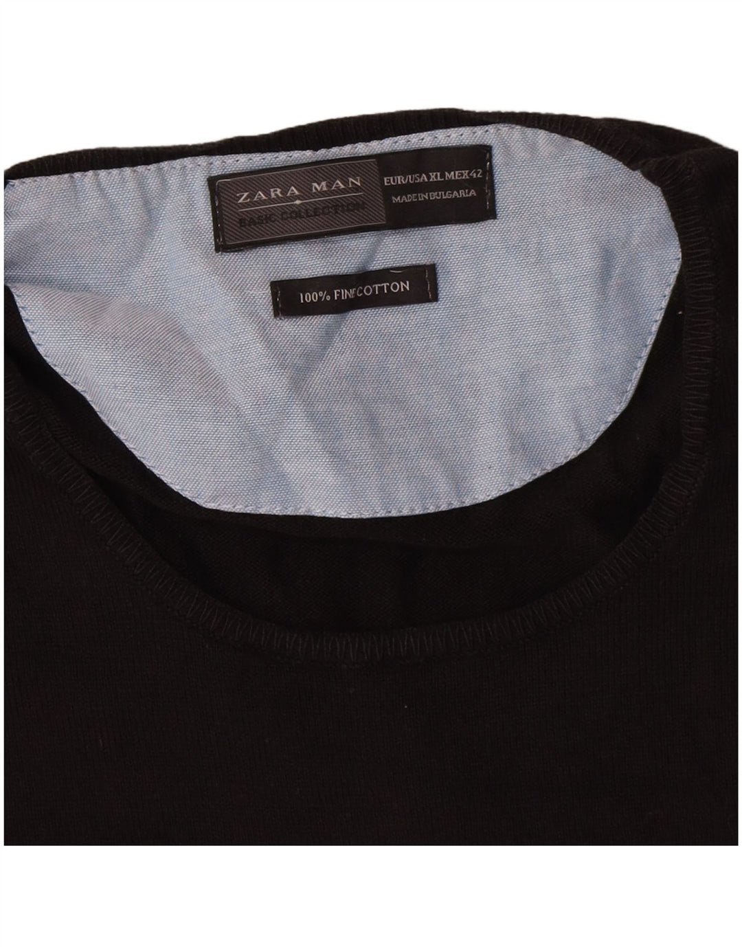 Zara Herren-Pullover mit Rundhalsausschnitt, XL, schwarze Baumwolle
