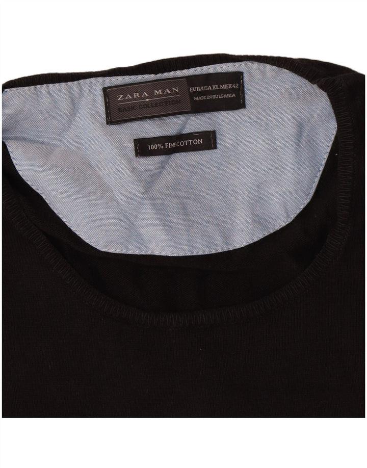 Zara Herren-Pullover mit Rundhalsausschnitt, XL, schwarze Baumwolle