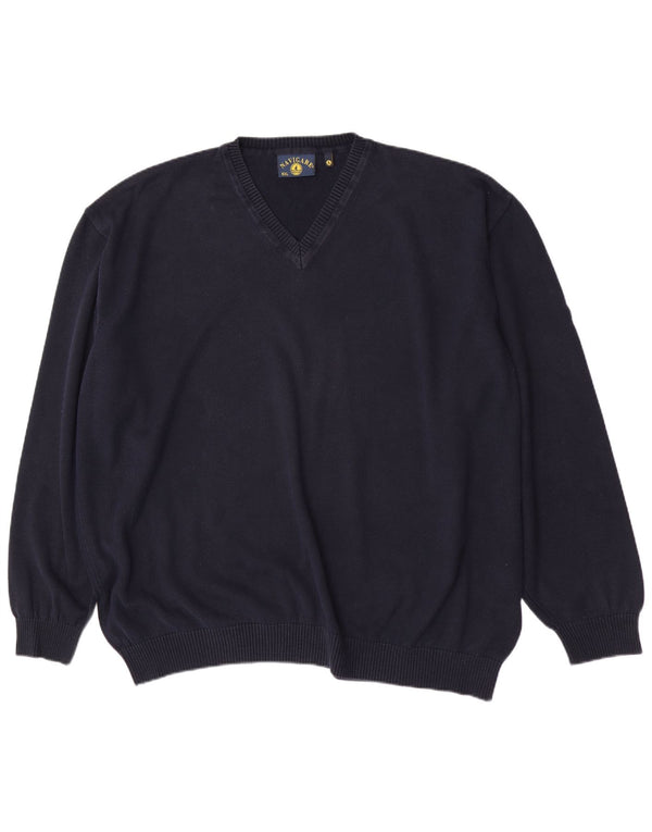 Navigare Mens V-Neck Jumper Sweater 5XL Navy Blue Cotton