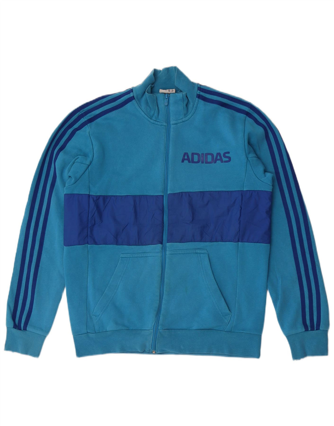 Adidas Herren-Trainingsanzug mit grafischem Oberteil, mittelblaue Farbblock-Baumwolle