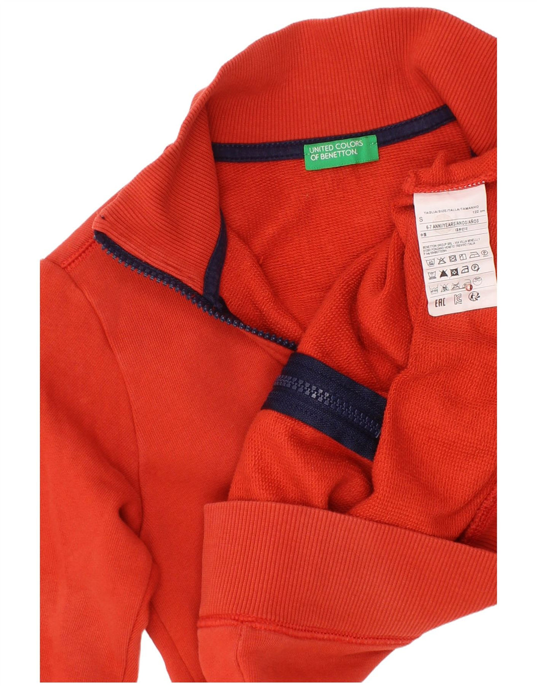 BENETTON Jungen-Trainingsanzug, Oberteil, Jacke, 6–7 Jahre, Größe S, rote Baumwolle