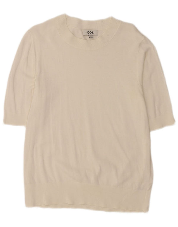 Cos Damen-Pullover mit 3/4-Ärmeln, U-Boot-Ausschnitt, UK-Gr. 12, mittelweiße Baumwolle