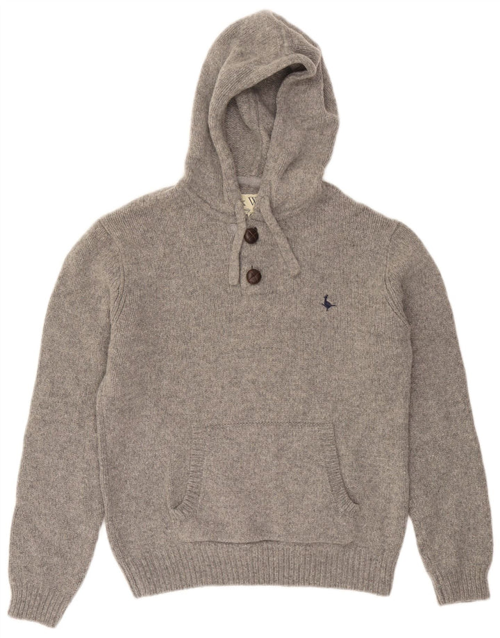 Jack Wills Herren-Pullover mit Kapuze und Knopfkragen aus mittelgrauer Wolle