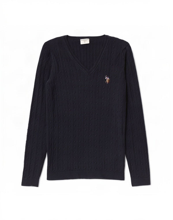 U.S. Polo Assn. Damen-Pullover mit V-Ausschnitt, Gr. 8, Größe S, Marineblau, Baumwolle