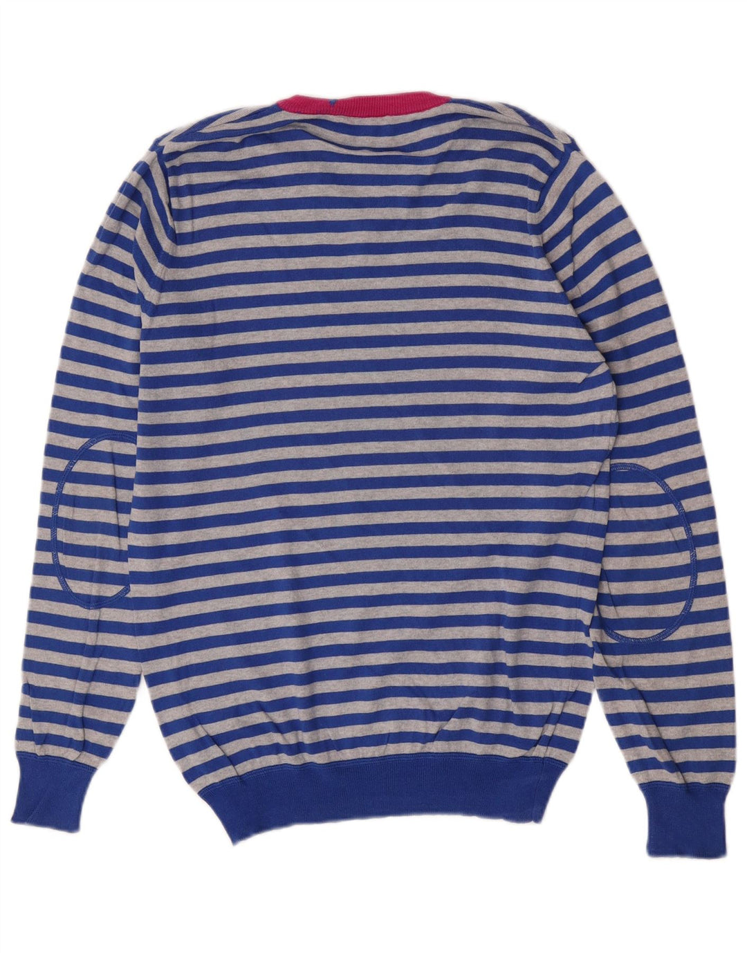Gas Herren-Pullover mit V-Ausschnitt, mittelblau, gestreift, Baumwolle