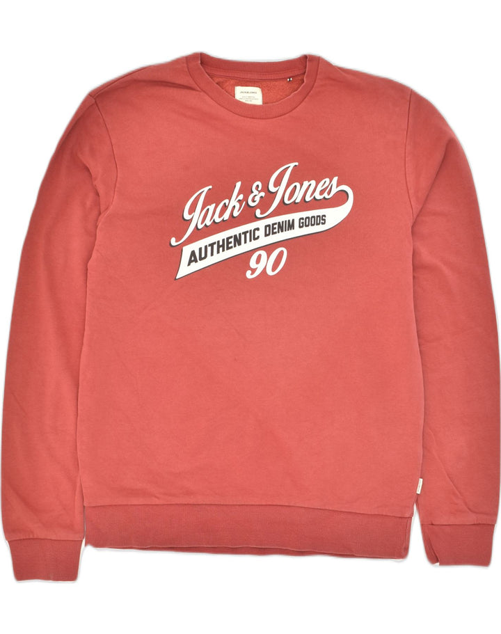 JACK & JONES Mens Graphic Sweatshirt Jumper Medium Red Cotton | Vintage Jack & Jones | Thrift | Second-Hand Jack & Jones | Used Clothing | Messina Hembry 