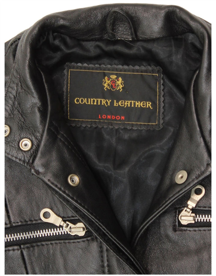 VINTAGE Damen Ledermantel UK 8 Kleines schwarzes Leder