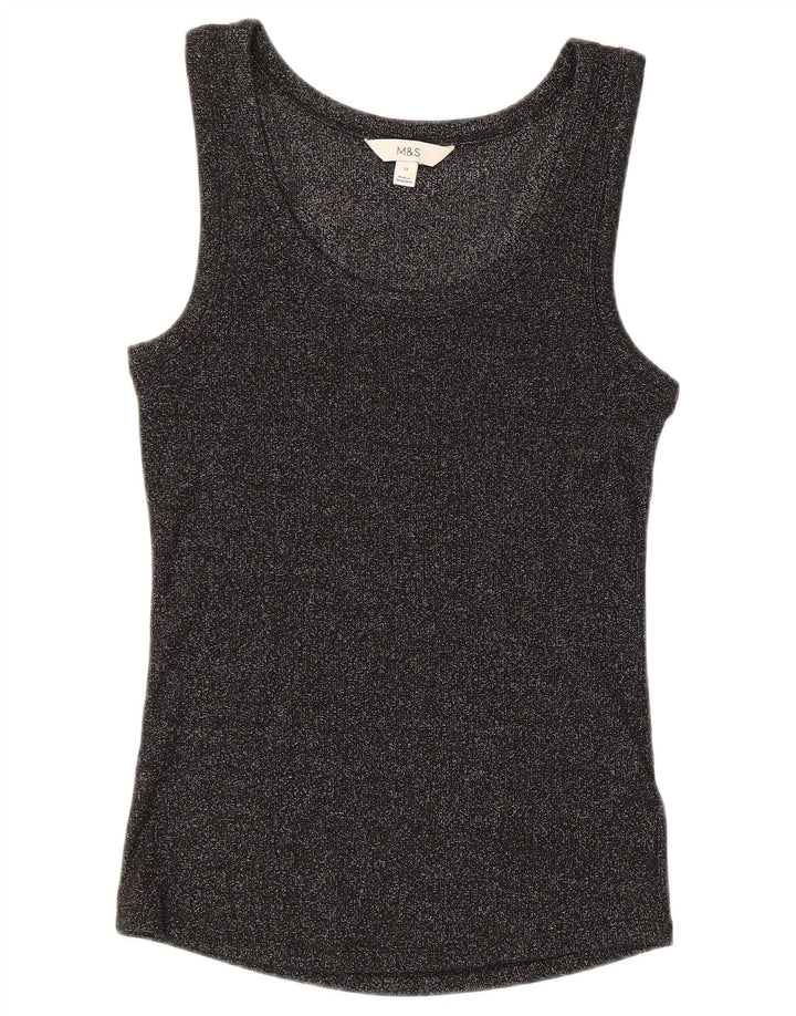 Marks & Spencer Damen-Trägershirt UK 12 Mittelschwarz gefleckte Baumwolle
