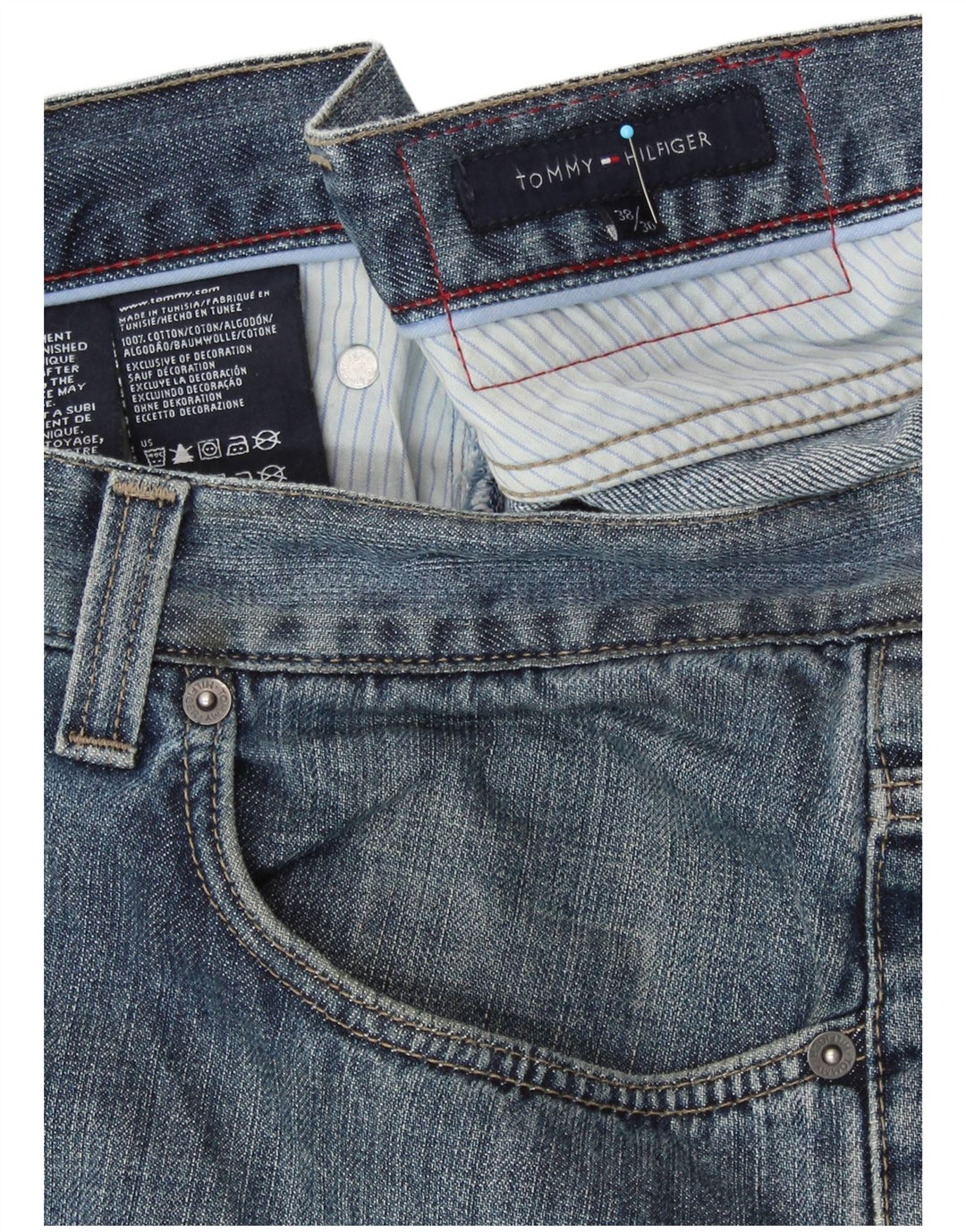 TOMMY HILFIGER Herren Straight Jeans W38 L30 Blaue Baumwolle