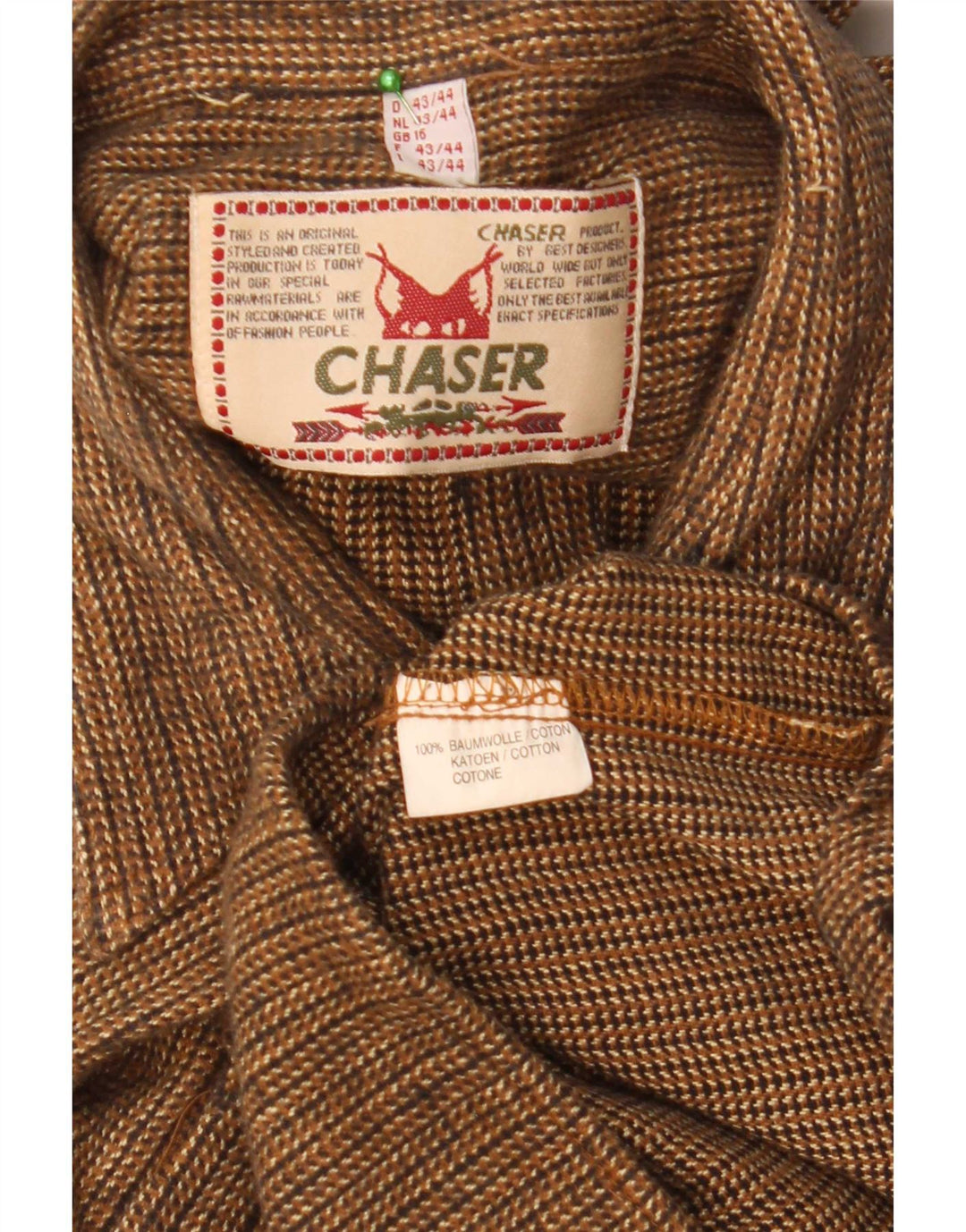 Chaser Herren-Flanellhemd, Größe 16, groß, braun gestreift, Baumwolle