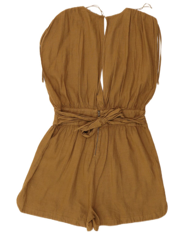Zara Damen Ärmelloser Playsuit UK 18 XL Khaki Leinen