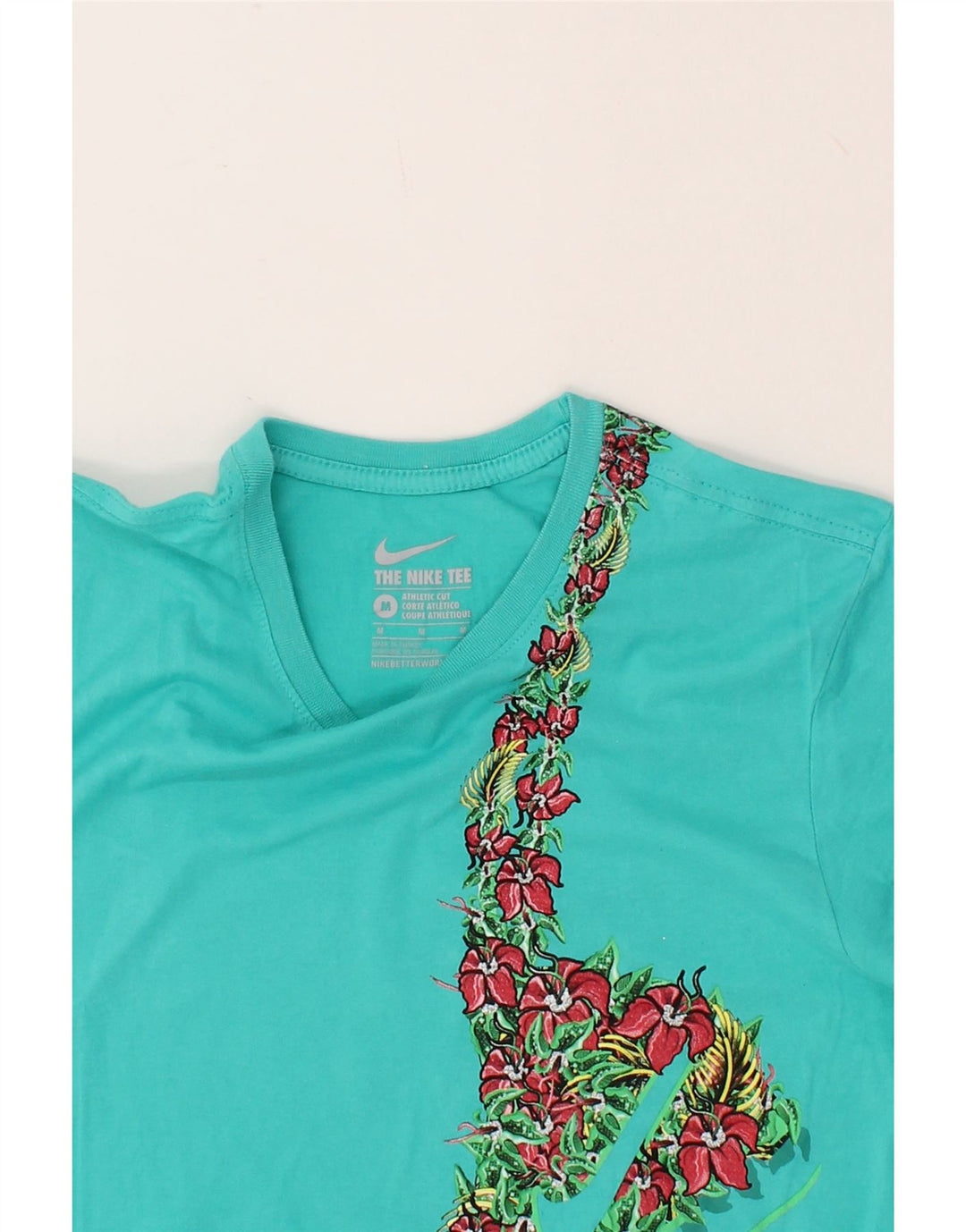 NIKE Womens Athletic Cut T-Shirt Top UK 14 Medium Blue Floral Vintage Nike and Second-Hand Nike from Messina Hembry 