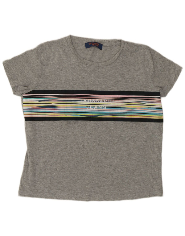 Trussardi Damen Crop Graphic T-Shirt Top UK 14 Mittelgrau gestreift