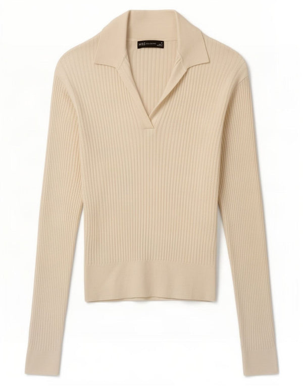 Marks & Spencer Damen-Pullover mit Polokragen, Gr. 10, Größe S, gebrochenes Weiß