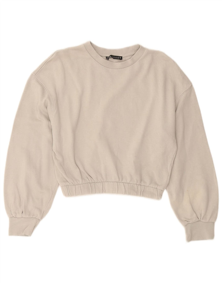 Zara Damen Crop Sweatshirt Pullover UK 10 Small Graue Baumwolle