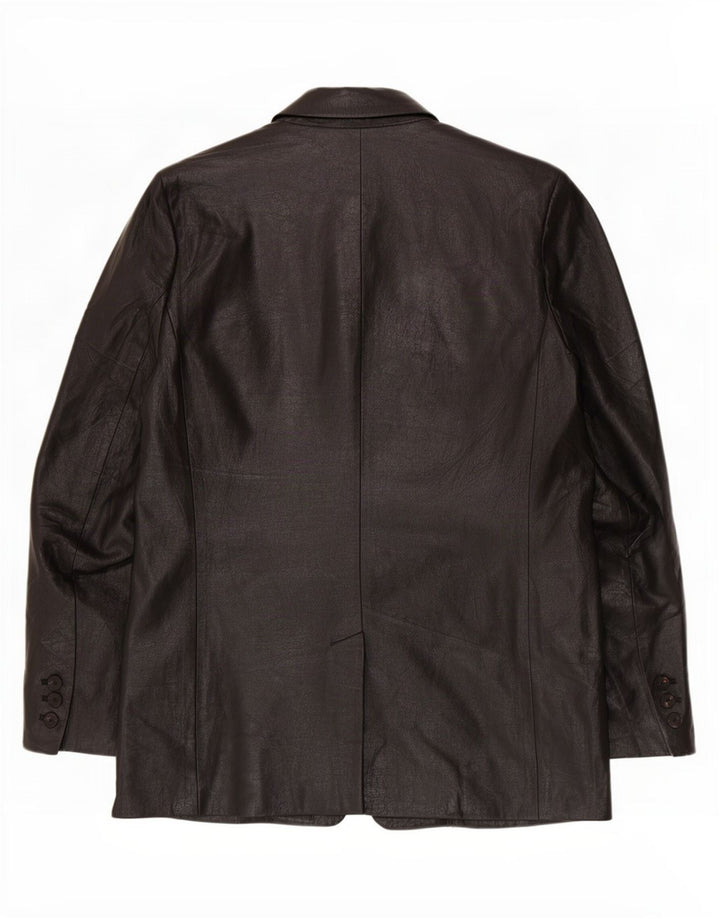 Zara Damen 1-Knopf-Blazer aus Kunstleder, Gr. 12, Mittelschwarz