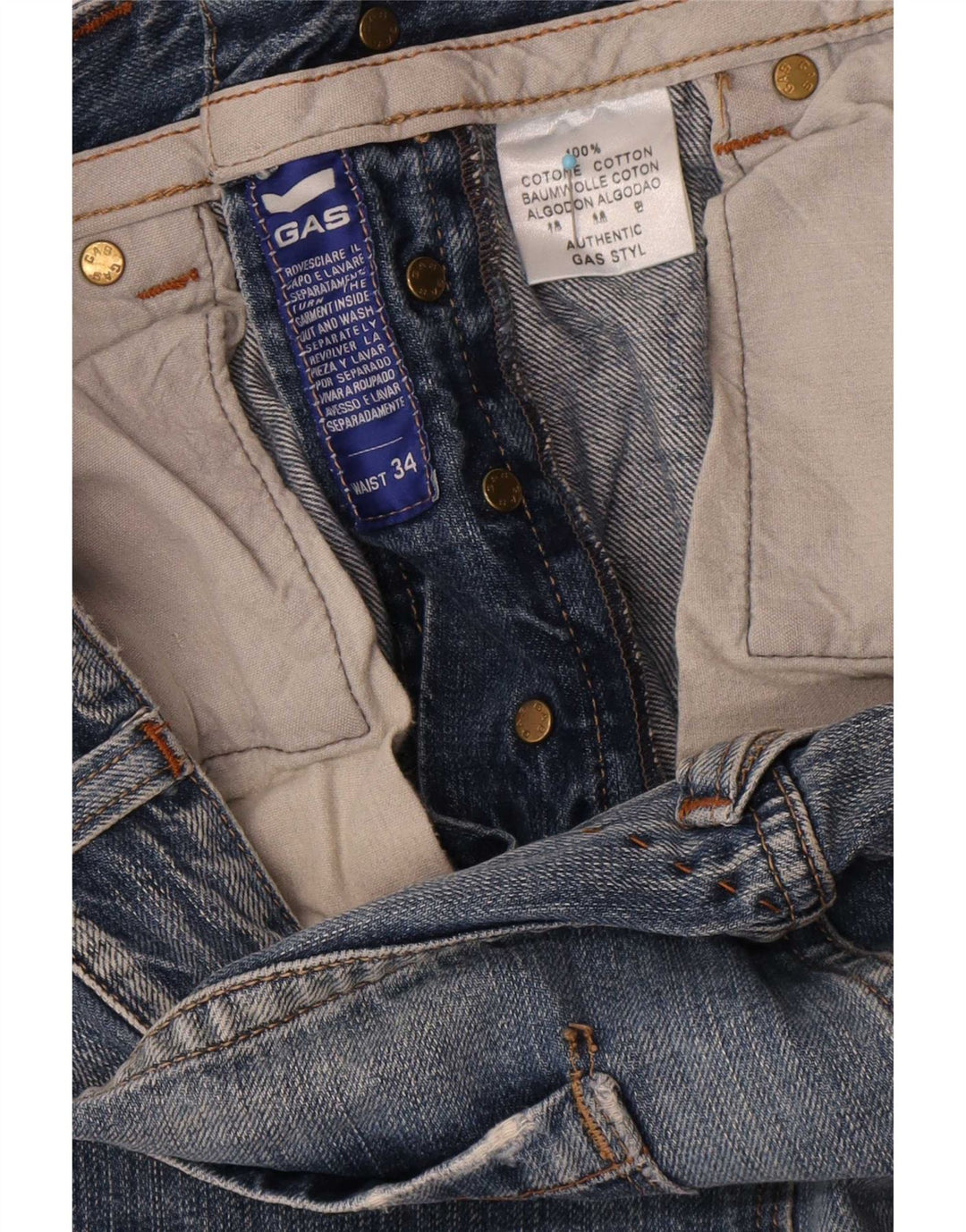 Gas Herren Straight Jeans W34 L34 Blaue Baumwolle