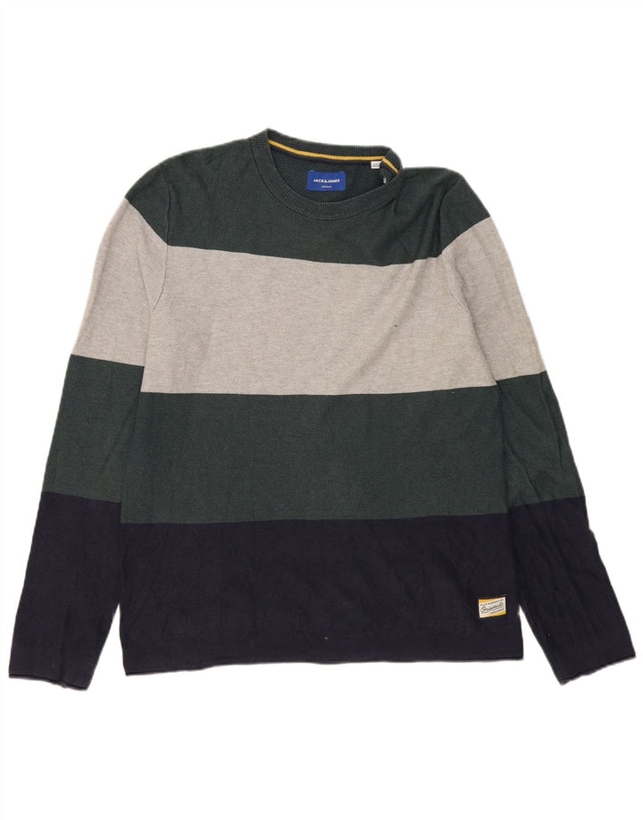 Jack & Jones Herren-Oberteil, langärmelig, groß, mehrfarbig, gestreift, Baumwolle