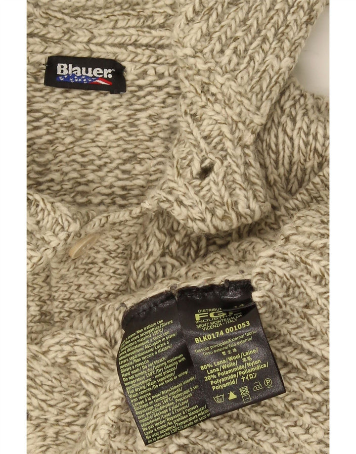 Blauer Damen-Cardigan-Pullover UK 14 Mittelbeige Wolle