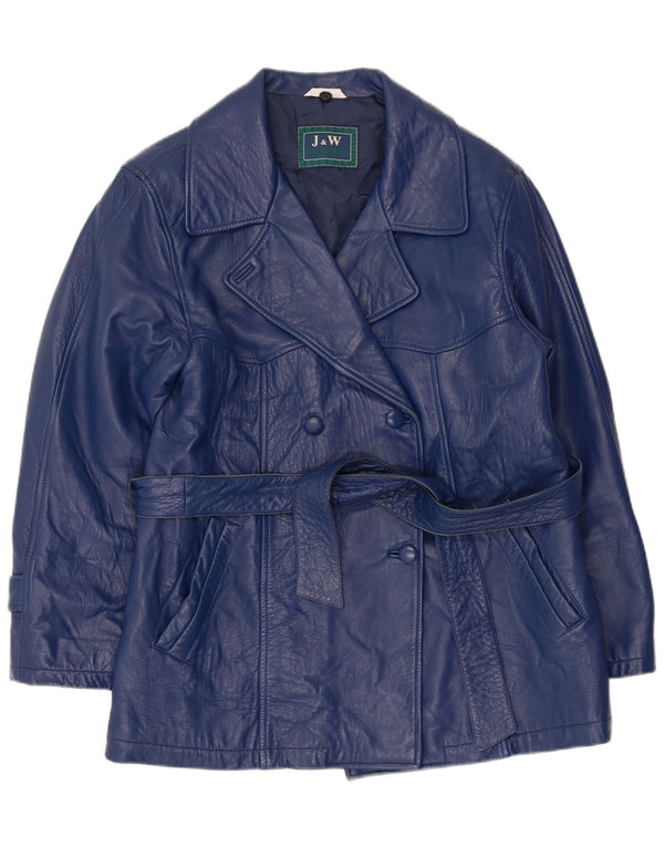 Vintage Damen Zweireihige Lederjacke UK 12 Medium Navy Blue