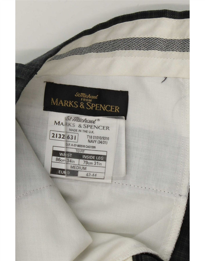 Marks & Spencer Slim-Anzughose für Herren, W34, L31, marineblau karierte Wolle