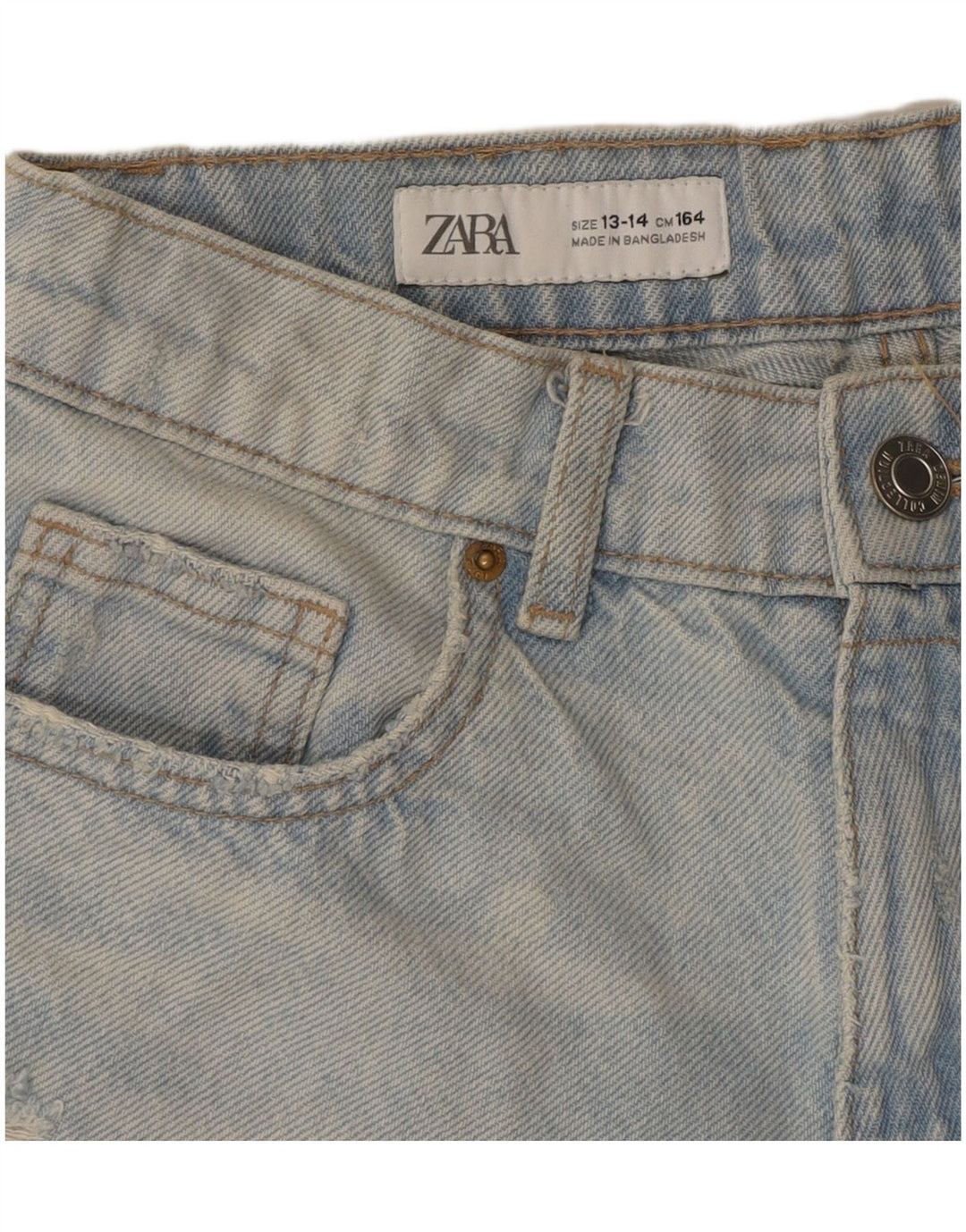 ZARA Jeansshorts im Used-Look für Mädchen, 13–14 Jahre, W28, blaue Baumwolle