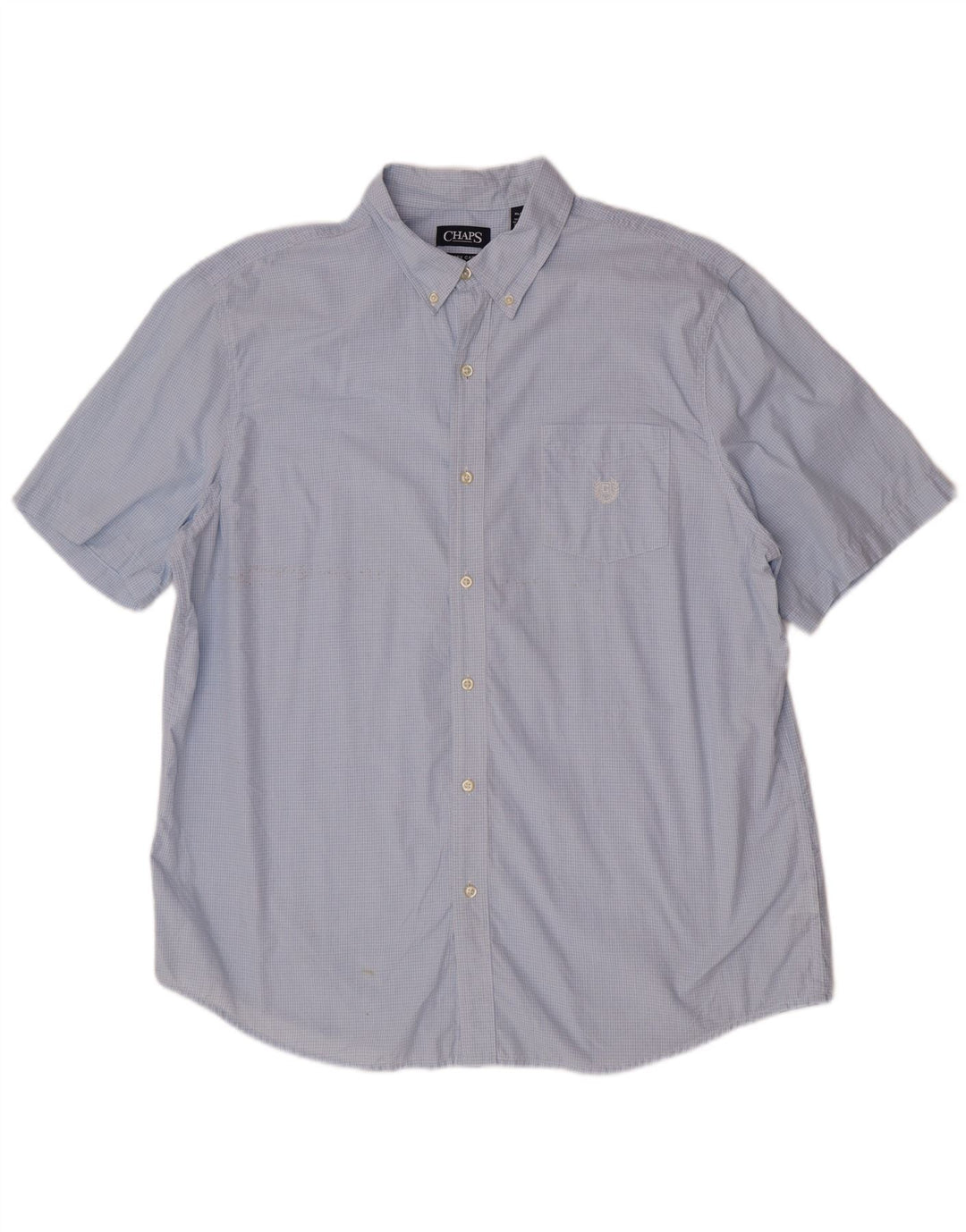 Chaps Herren pflegeleichtes Kurzarmhemd XL, blau kariert, Baumwolle