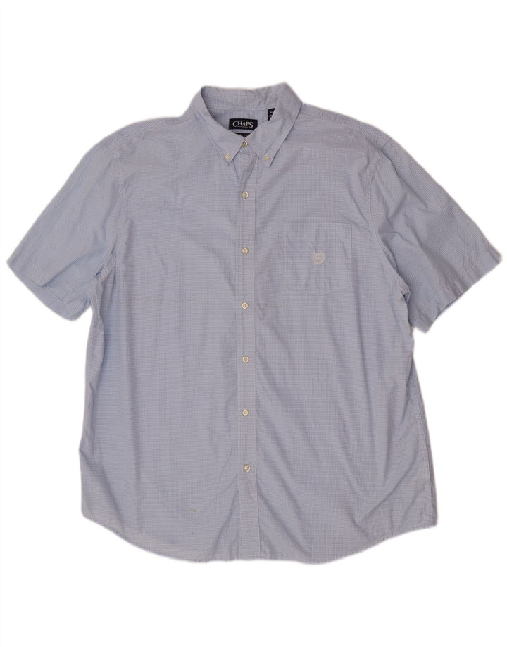 Chaps Herren pflegeleichtes Kurzarmhemd XL, blau kariert, Baumwolle