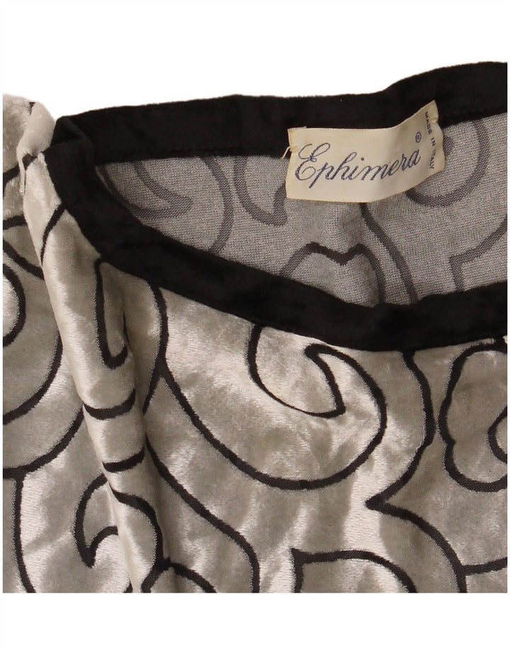 VINTAGE Damen Fledermaus-Samt-Tunika-Top UK 22 3XL Silber geometrische Viskose