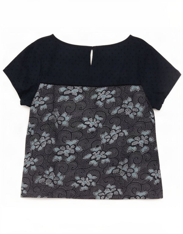 Fat Face Damen-Blusenoberteil UK 18 XL Marineblau mit Blumenmuster aus Baumwolle