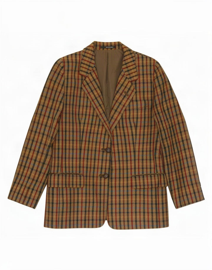DAKS Damen-Blazerjacke mit 2 Knöpfen, UK 16, große Khaki-Gingham-Wolle