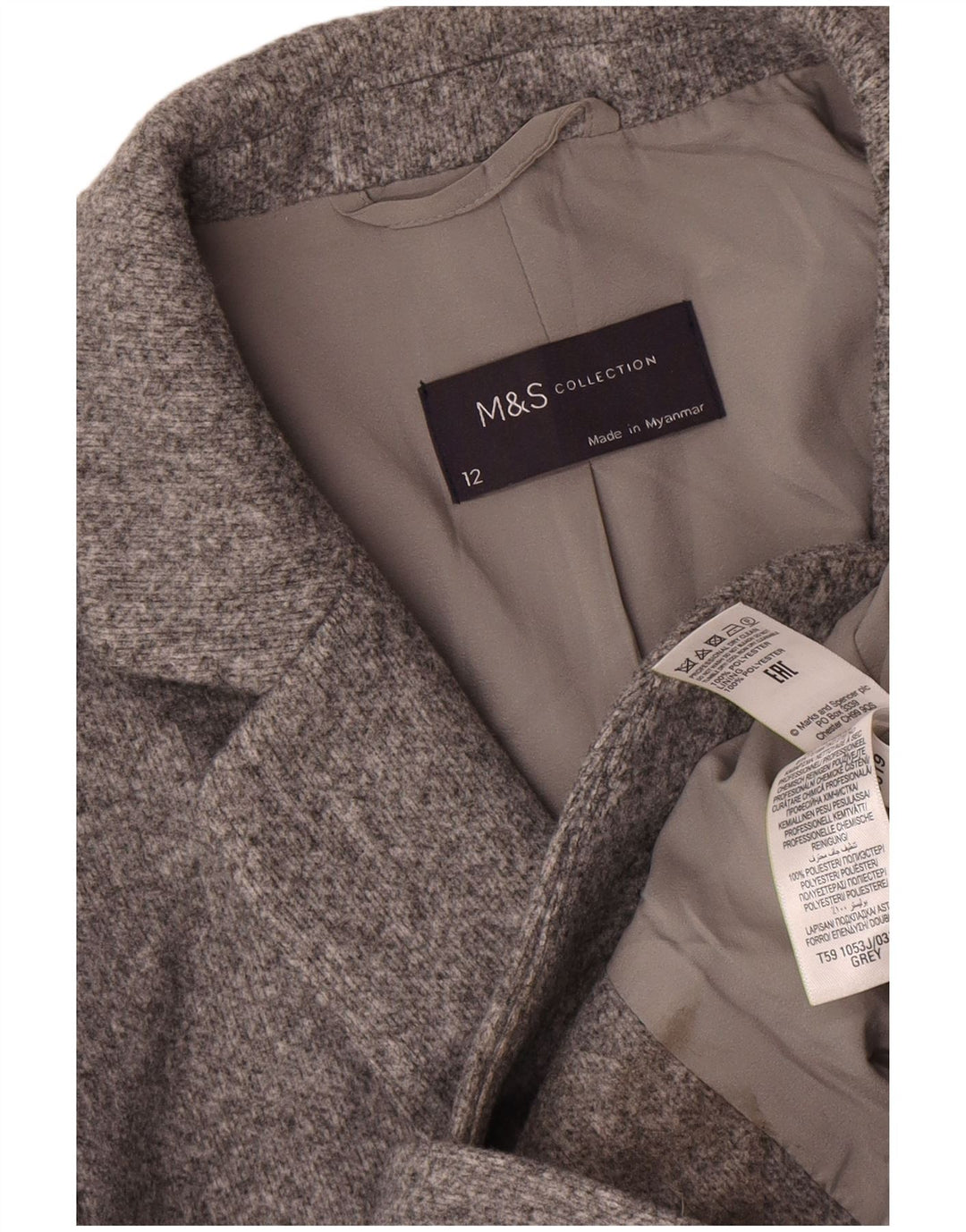 Marks & Spencer Damen-Blazerjacke mit 2 Knöpfen, UK 12, Mittelgrau, Polyester