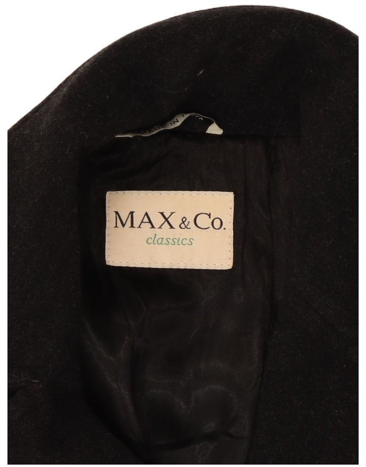 Max & Co. Übergroßer zweireihiger Damenmantel UK 10 Small Schwarze Wolle