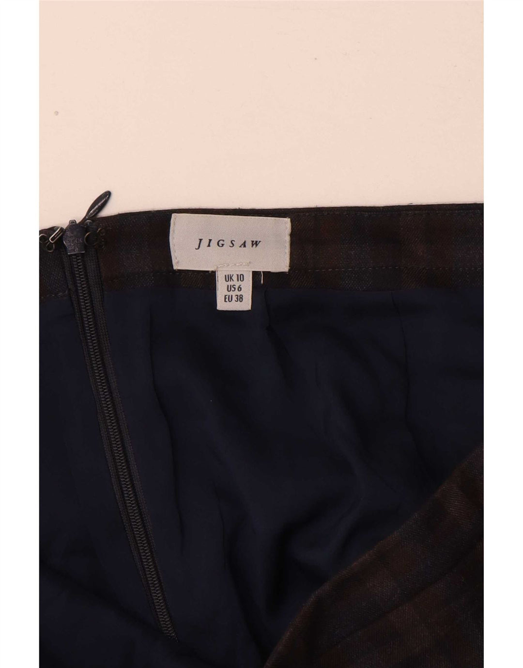 Jigsaw Damen Bleistiftrock UK 10 Small W28 Braun kariertes Polyester