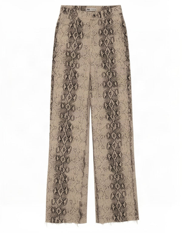 Zara Damen-Jeans mit lockerer Passform und hoher Taille, EU 34, 2XS, W24, L34, Beige mit Tiermuster