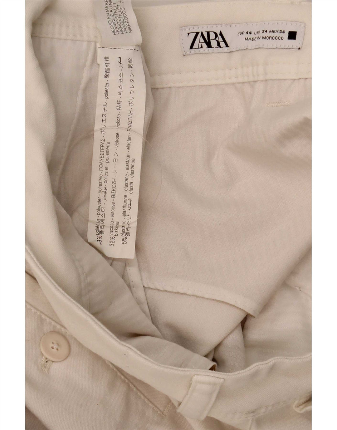 Zara Slim Chino-Hose für Herren, EU 44, Größe L, W34, L30, Weiß, Polyester