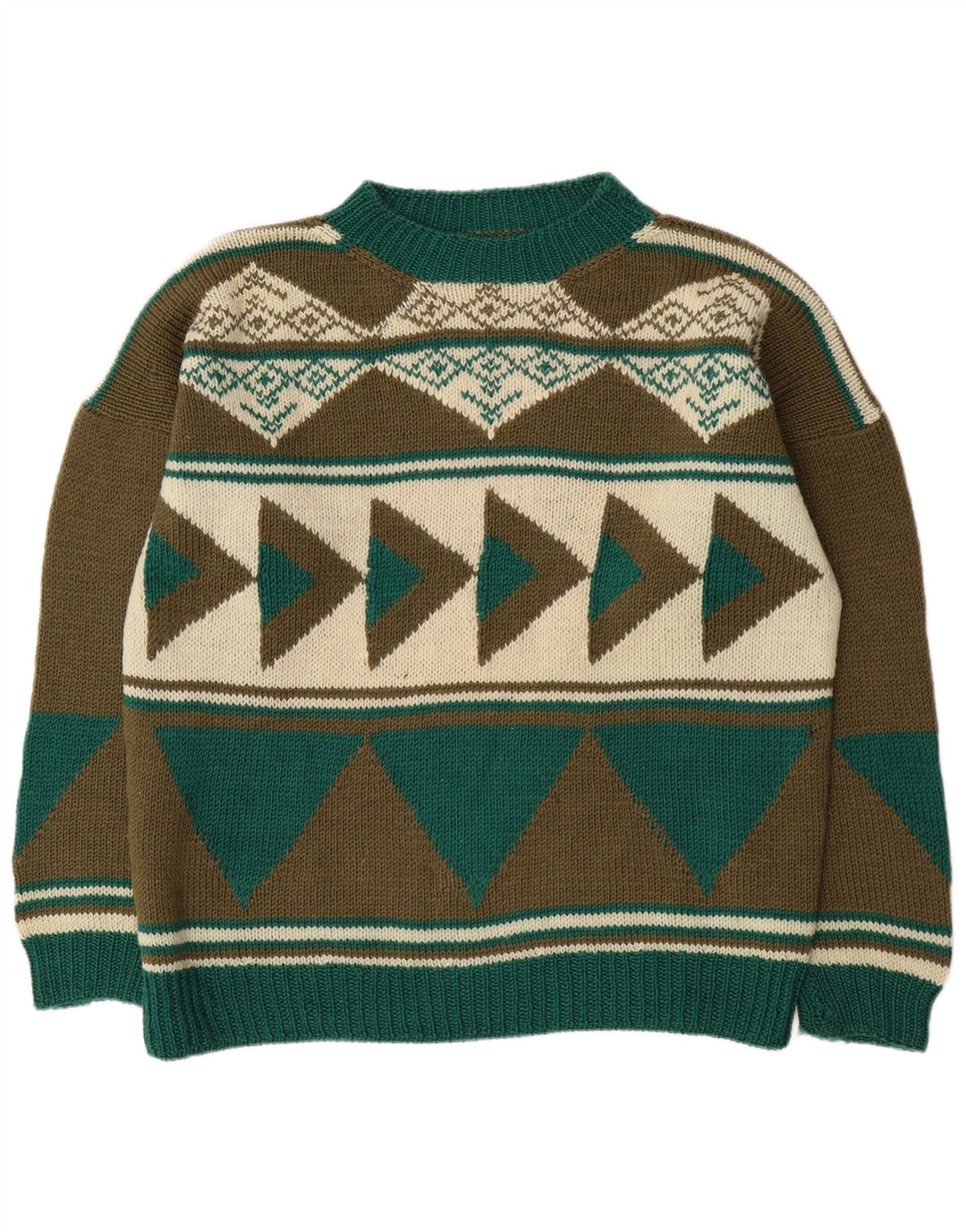 Vintage Herren Rundhalspullover Pullover XL Khaki Geometrisch