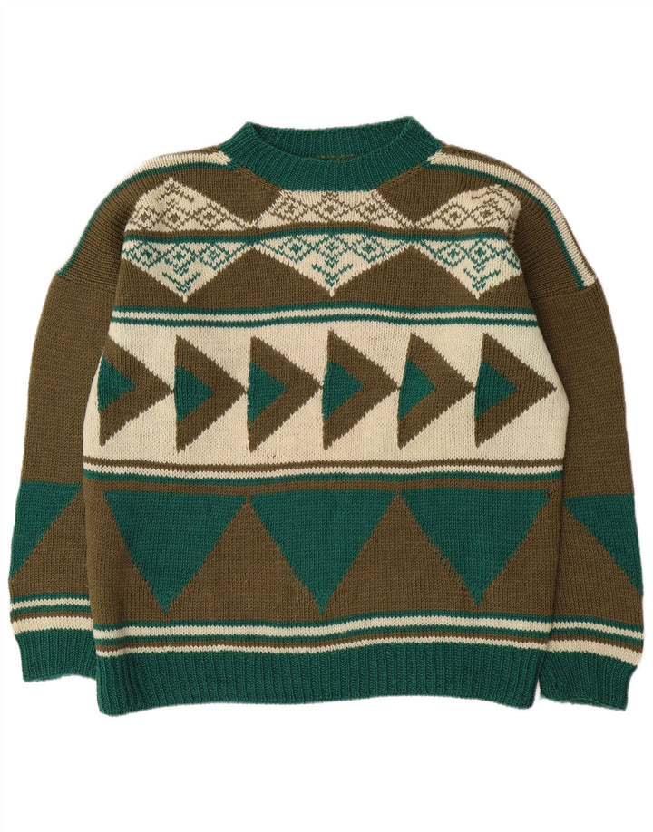 Vintage Herren Rundhalspullover Pullover XL Khaki Geometrisch