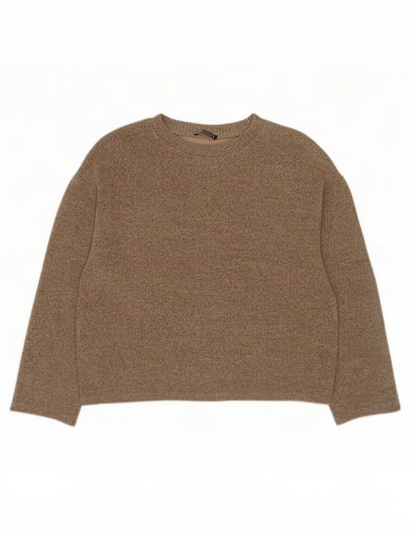 Zara Womens Oversized Top 3/4 Sleeve UK 16 Large Brown Flecked Cotton