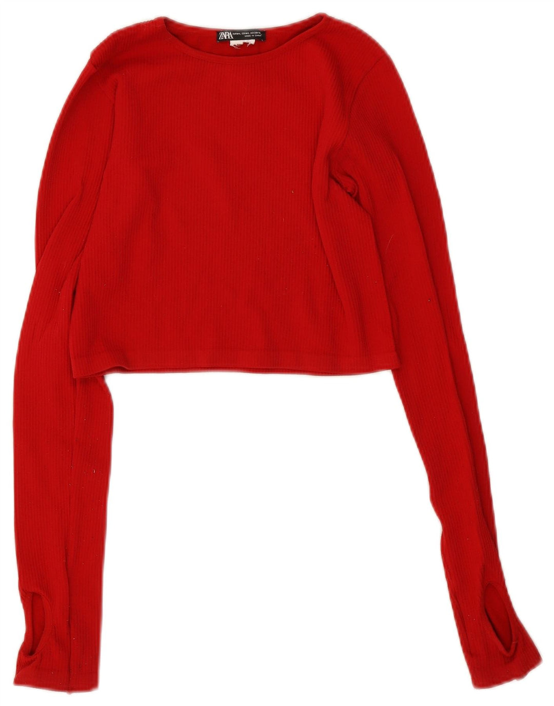 Zara Damen Langarm-Crop-Top UK 12 Mittelrot