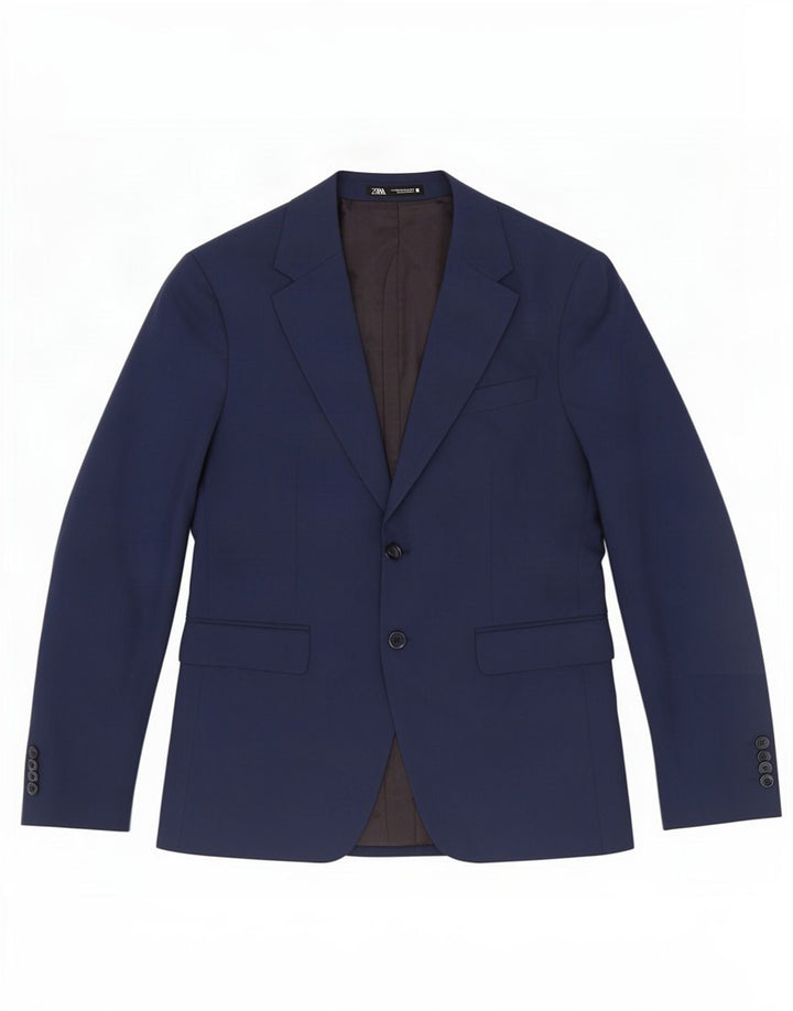 Zara Herren-Blazerjacke mit 2 Knöpfen, EU 46, klein, marineblau, Polyester